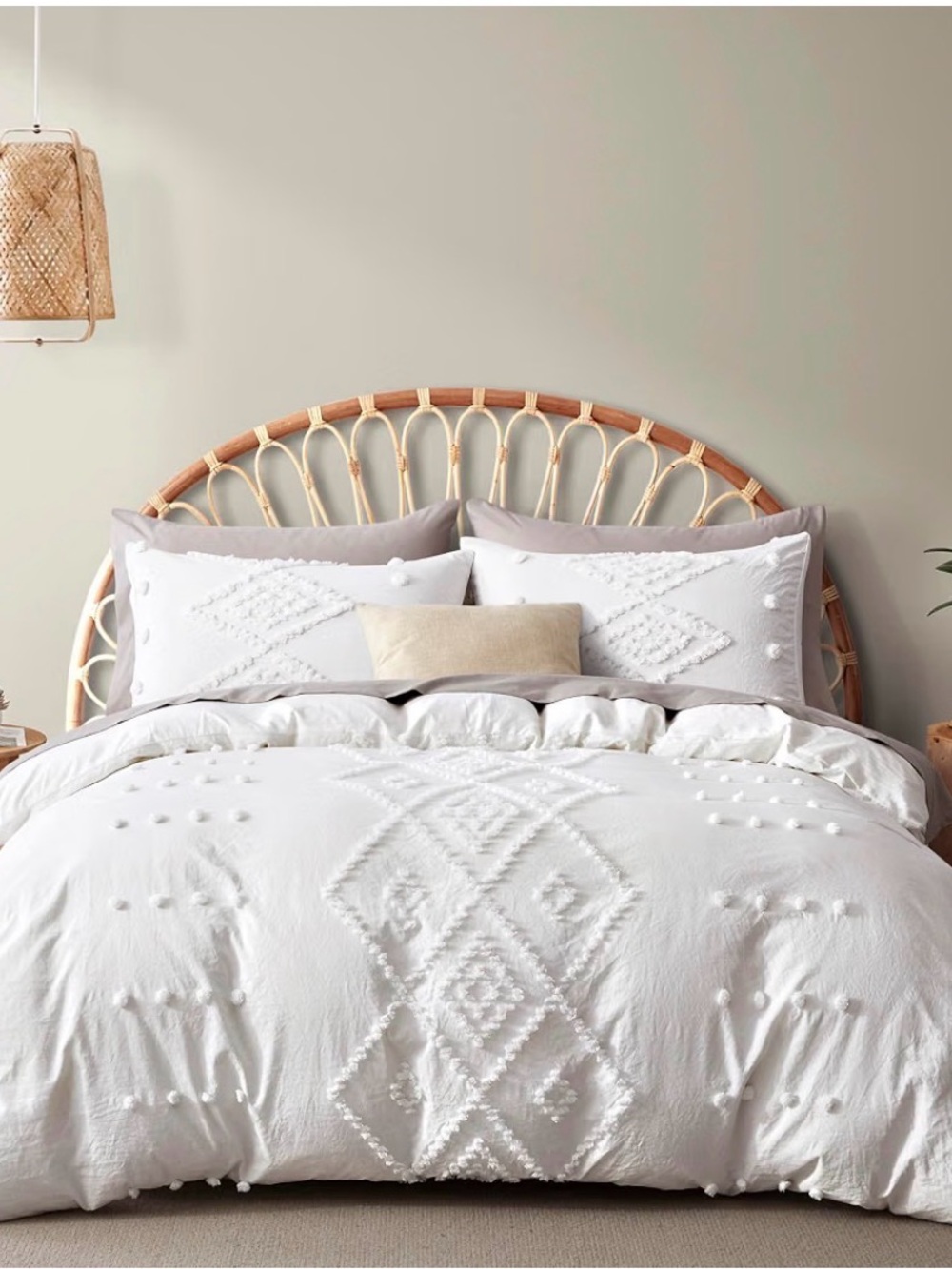 White Tufted Boho Queen Duvet Cover Set